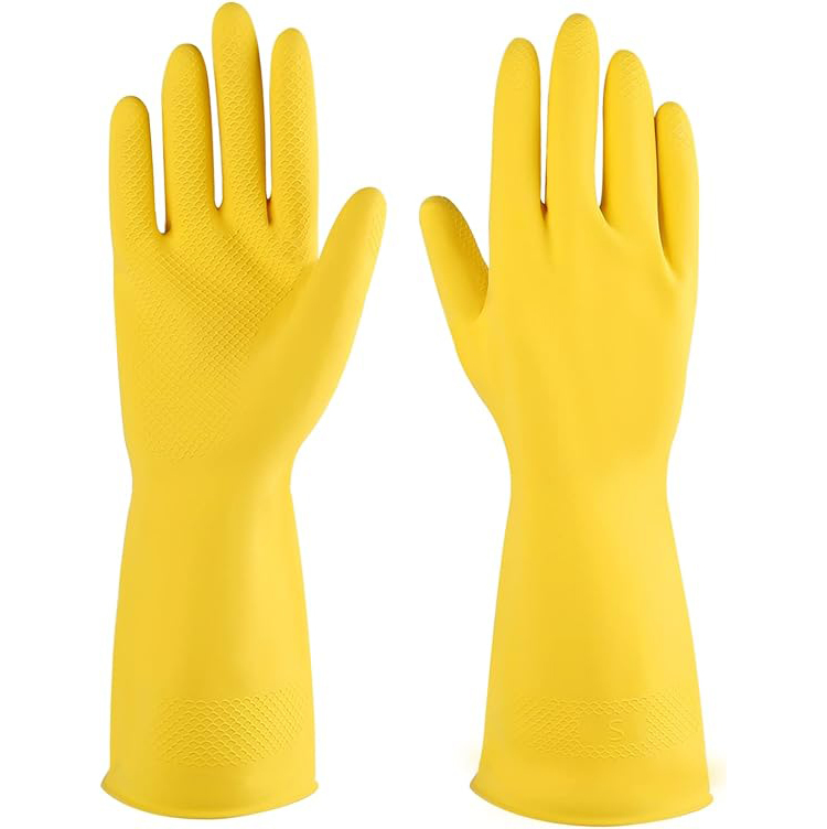 2 Pairs Rubber Reusable Latex Household Hypoallergenic Cleaning Glove Flocklined for Kitchen