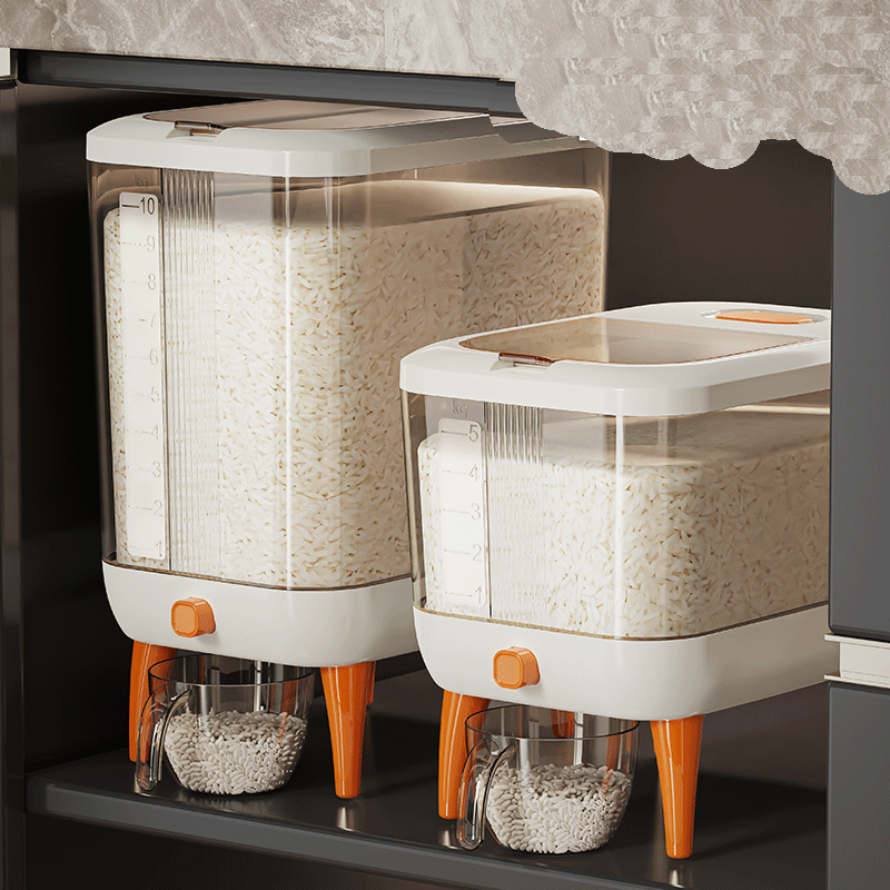 Household Rice Bucket Storage Box 10kg Moisture-Proof Metering Cylinder Automatic Grain Rice Storage Tank Cereal Dispenser