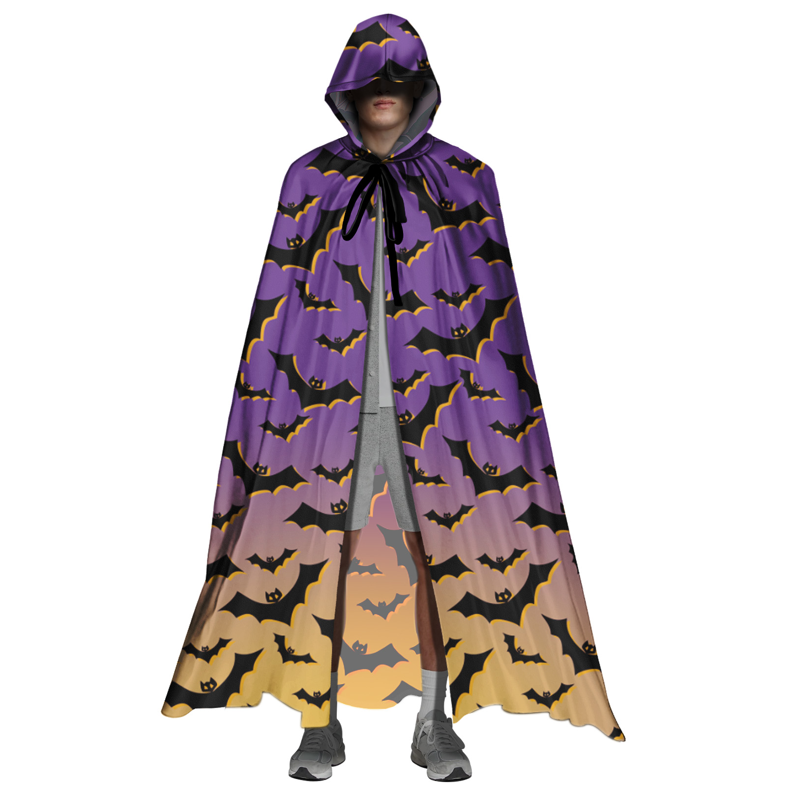 Custom Halloween Bats Pumpkin Cape Adult Party Cartoon Dress Up Men Shawl Cape Hood Red Gothic Cape For Men Cosplay Party