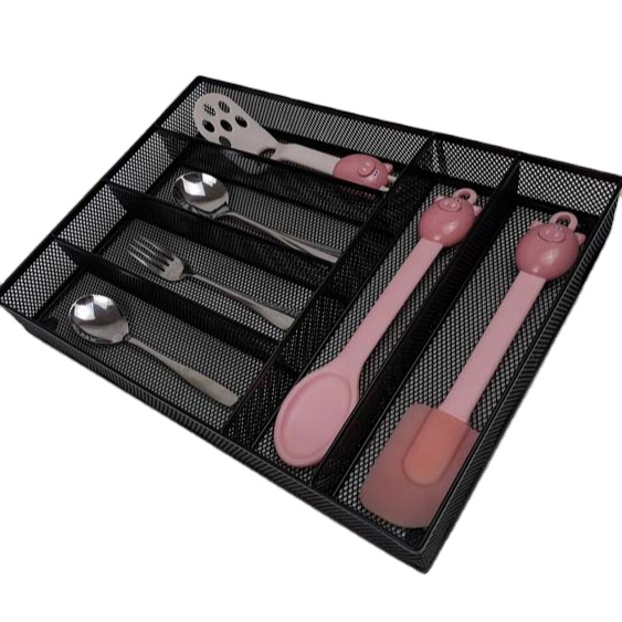Drawer Organizer, E-far Mesh Wire Utensil Tray Drawer Organizer, Black Narrow Metal Silverware Flatware Cutlery Holder