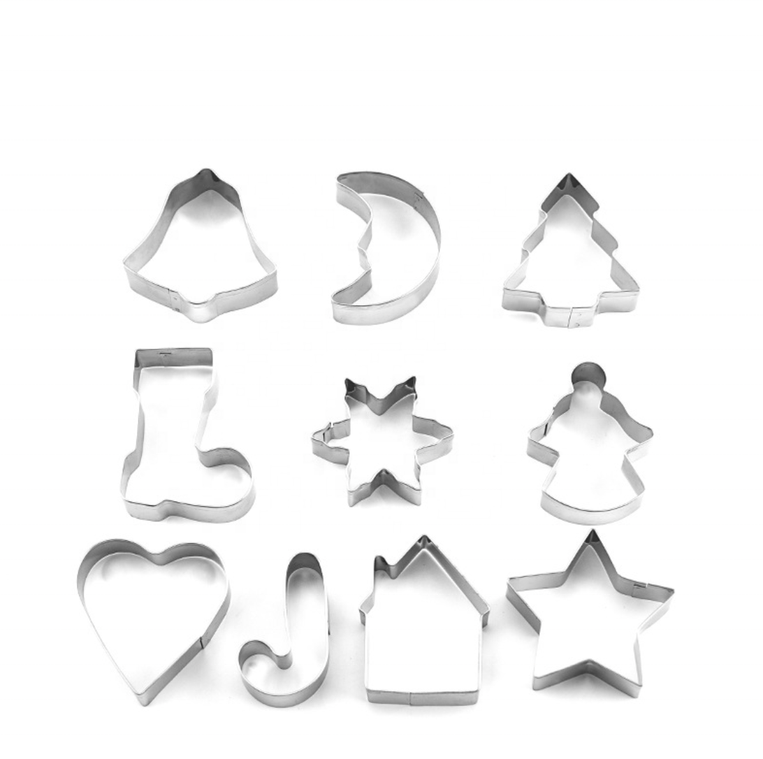 10 Piece Stainless Steel Baking Shape Molds For Christmas Biscuit Making