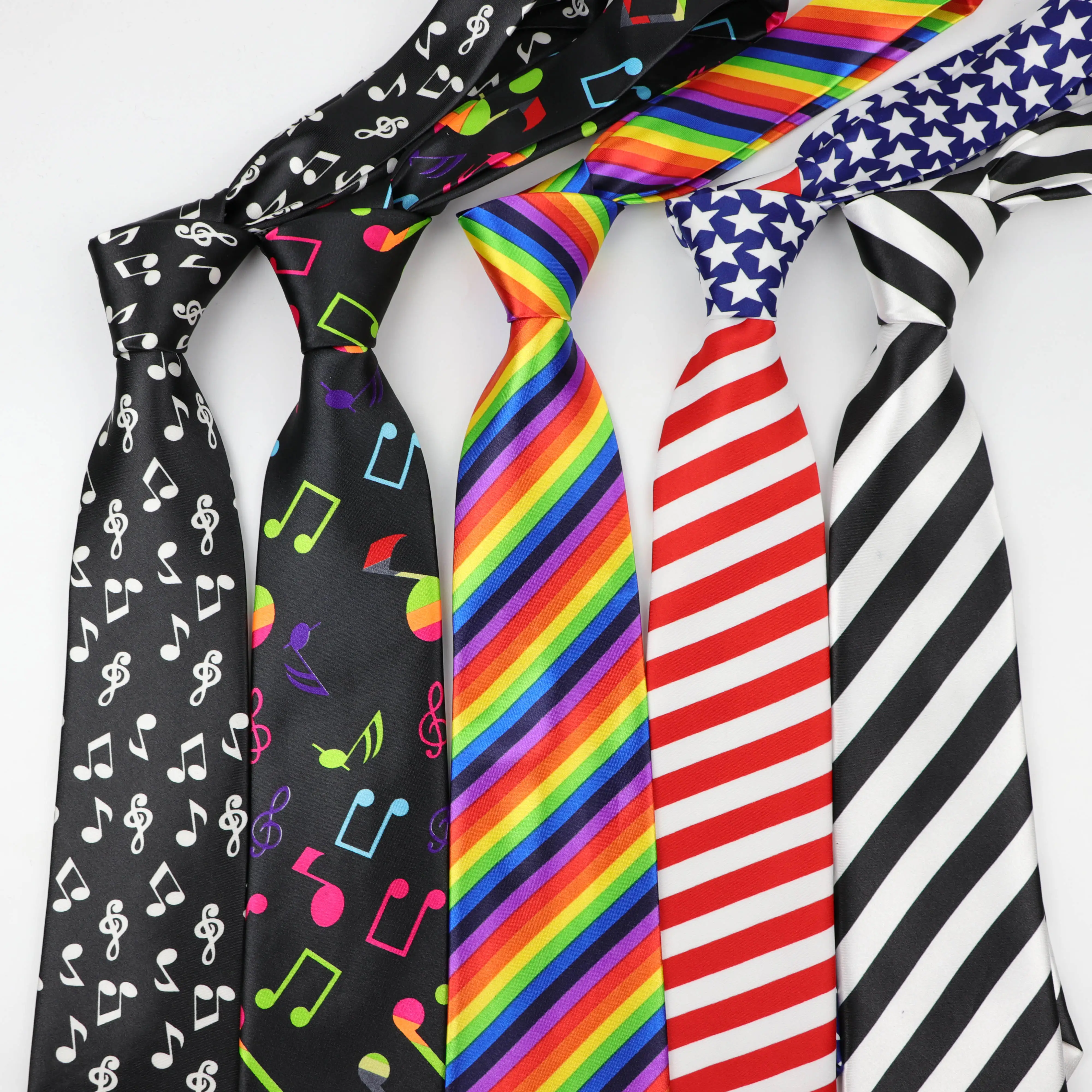 Men's Fashion Neckties Helloween Festival Christmas Tie Soft Designer Character Necktie Music Note Ties Stripe