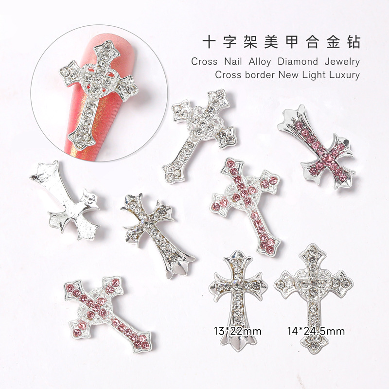 TSZS Luxury Silver Cross Nail Art Charms for Jewelry Retro Alloy Peach Heart 3D Nail Art DIY Punk Manicure Accessories