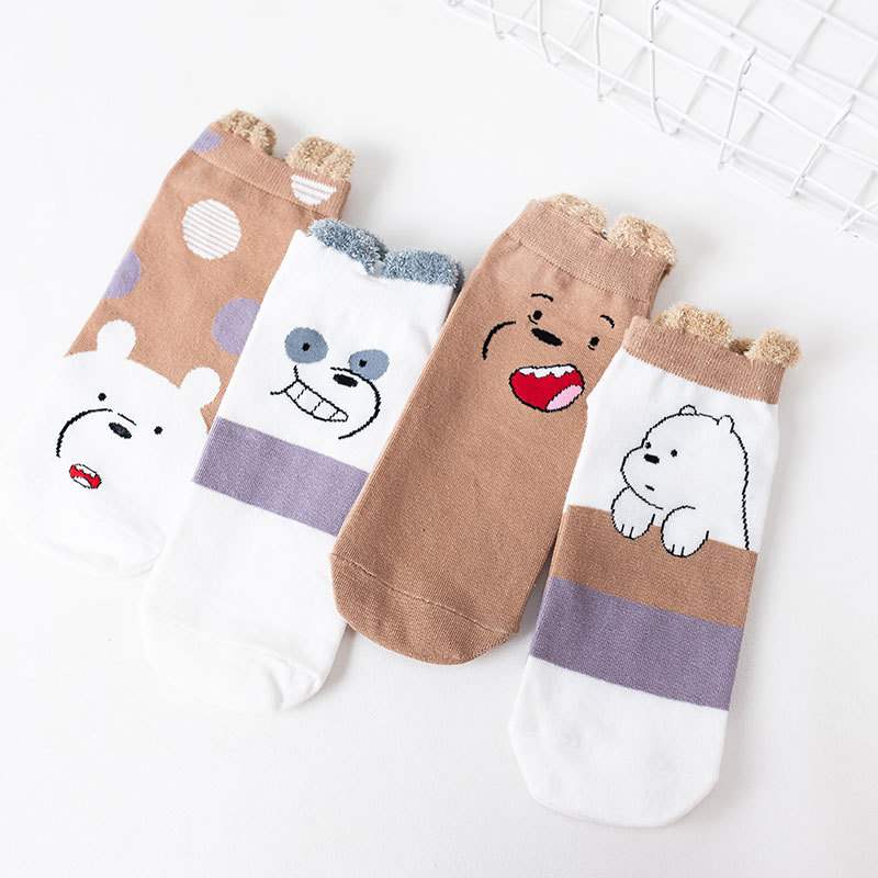 Wholesale Cheap Cute Comic Cartoon Animals Polar Bear Woman Ankle Socks Cotton Fashion Women Bear Socks