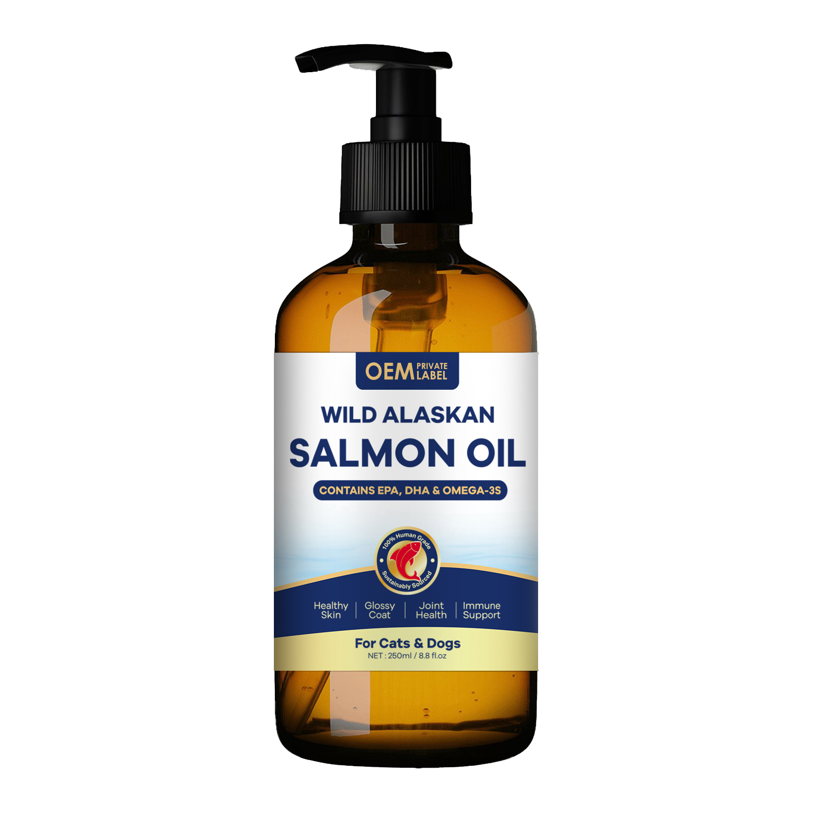 OEM Salmon Oil Omega-3 Pet Fish Oil for Medium to Large Dogs with EPA & DHA Promotes Heart, Skin, Coat, Joint, & Immune Health
