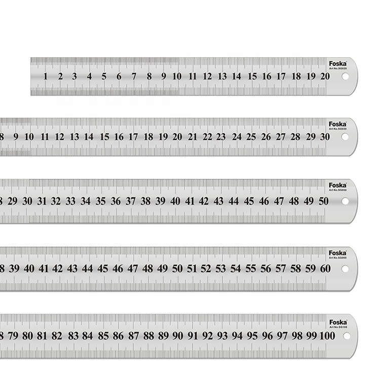 Foska Classic Ruler High Quality Silver Color Straight Edge Metal 8 12 20 24 40 Inch Stainless Steel Ruler for Measuring Tool