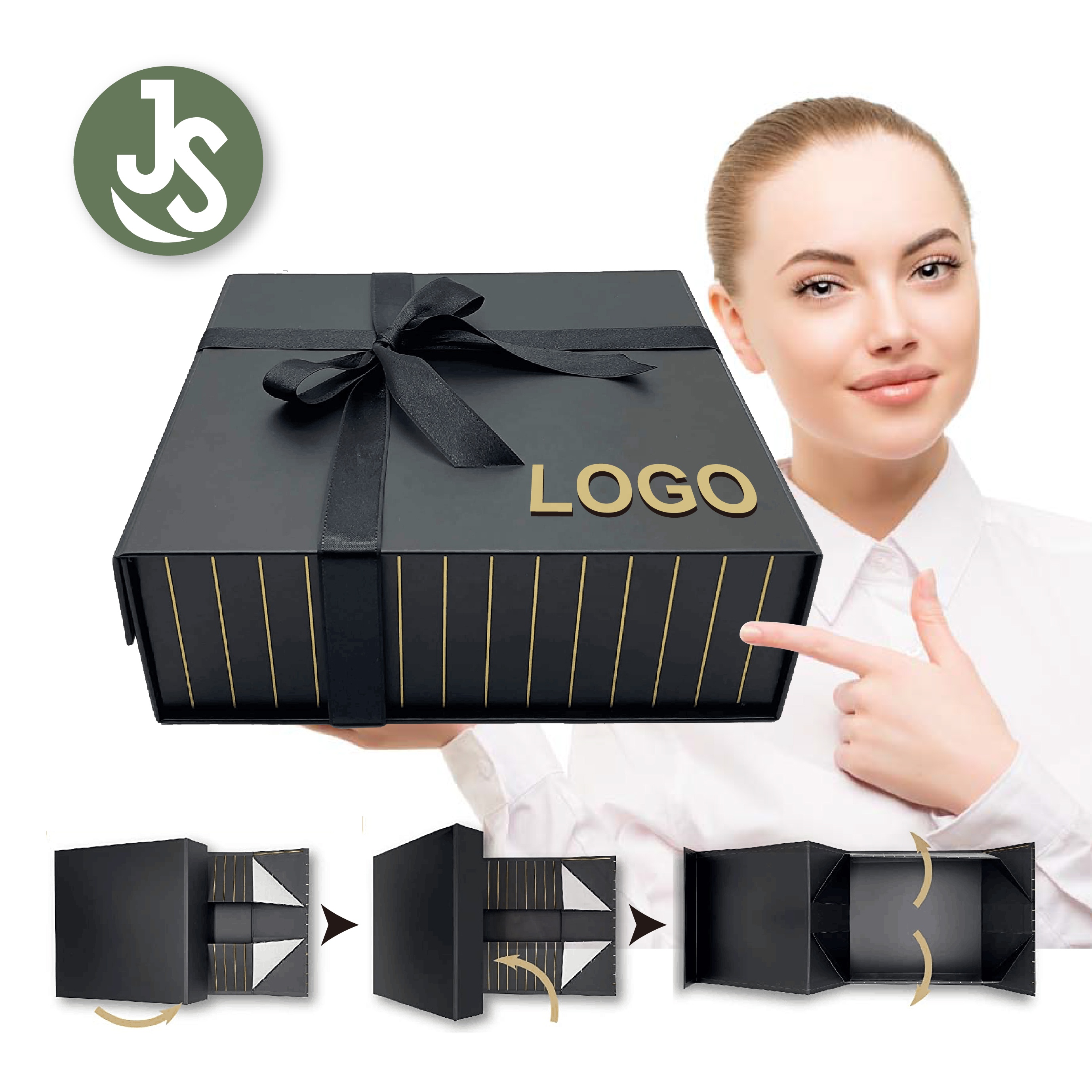 Foldable Magnetic Gift Box Flip Top Gift Boxes Packaging Clothing Box Rigid Cardboard Recyclable Paper Luxury Custom LOGO Black