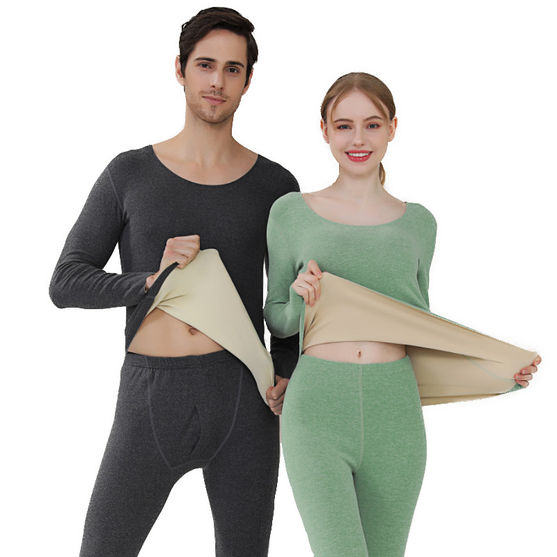 Factory custom men's thermal underwear set couple unisex seamless velvet warm men underwear