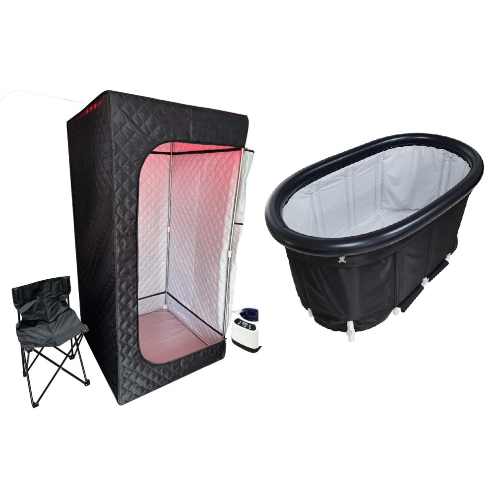 Cheap Outdoor Inflatable Cold Plunge Combo Full Size Heated Infrared Sauna Ice Bath