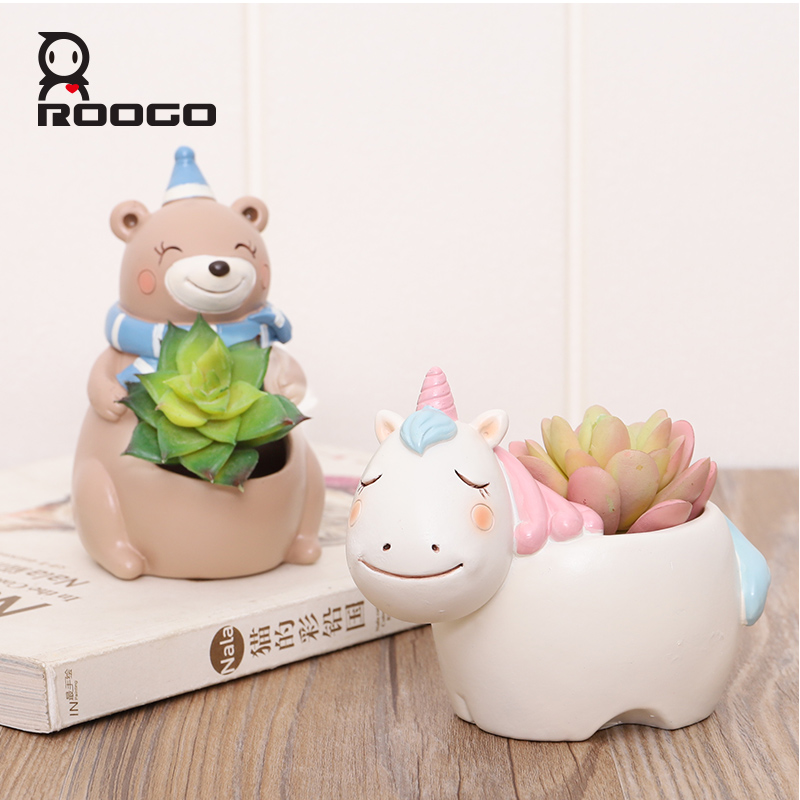 Roogo милые кастрюли для цветов в форме животных из мультфильмов для украшения дома, садовый горшок для суккулентов для балкона