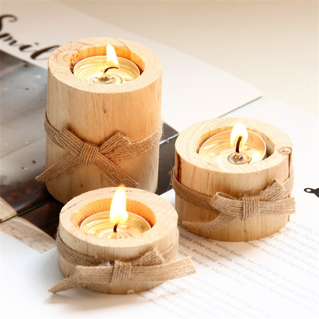 Vintage Handmade Wooden Bowknot Flowerpot Creative Wooden Candle Holder