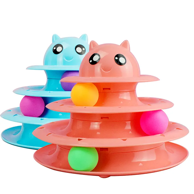 3 layers tower round track turntable bells balls funny cat interactive toys