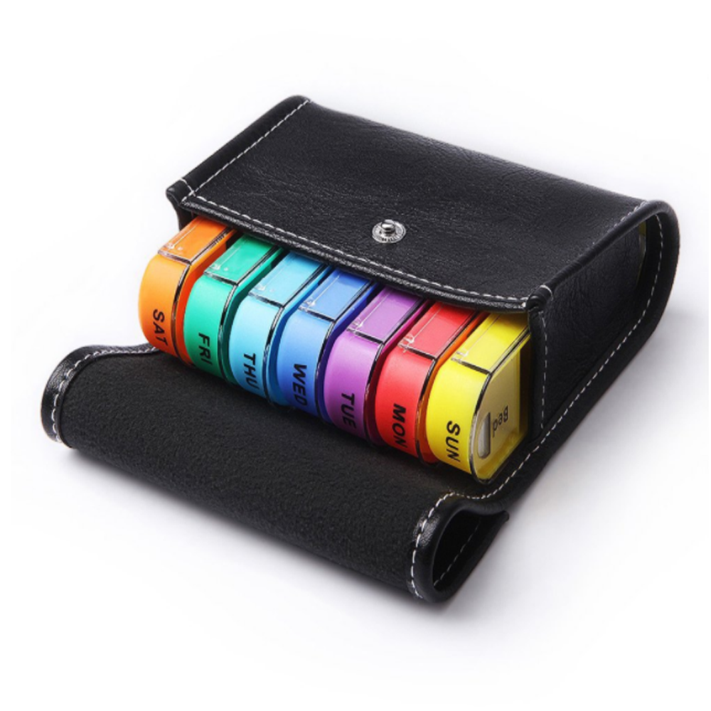 Customized Logo small pill box organiser plastic 7 days weekly pill cases box With leather bag 210820