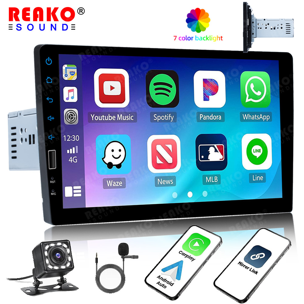 Reako 9 inch Navigation Car Video Player 1Din Mirror Link BT Connect Microphone Single Din Car Stereo Carplay MP5  Car Player