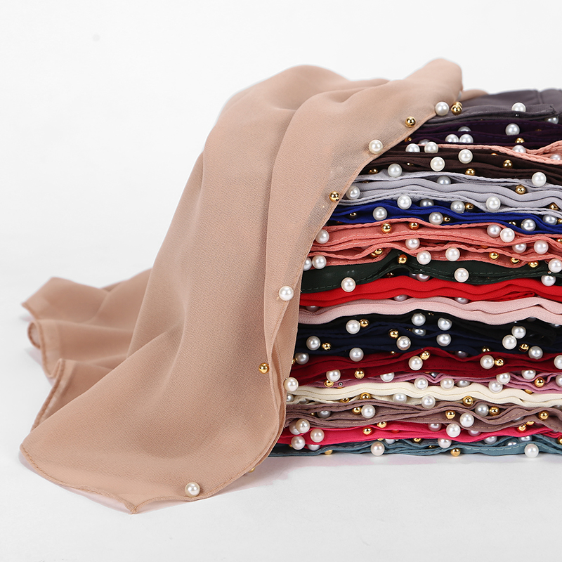 Hot solid 2020 fashion color Lace headband scarf Studded colorful pearl turban muslim women hijab scarf