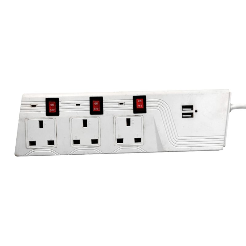 JuBo UK Standard Socket Extension Power Socket Strip with 3USB for Phone charging
