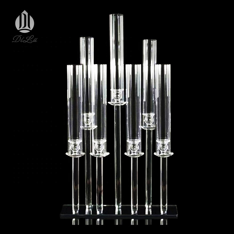 DILU Tall Crystal Glass Tubes Hurricane Candle Holders Candlestick Candelabra for Wedding Table Centerpieces decoration
