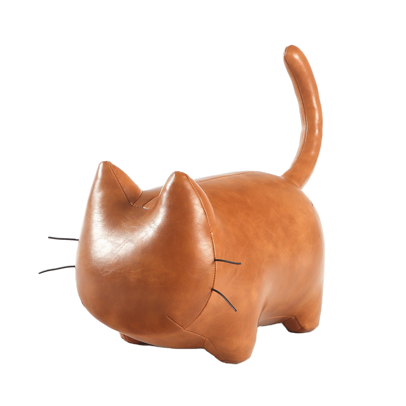 Brown Cat Shape Safety Door Stop PU Leather Sand Filled Animal Heavy Door Stopper for Home Decoration