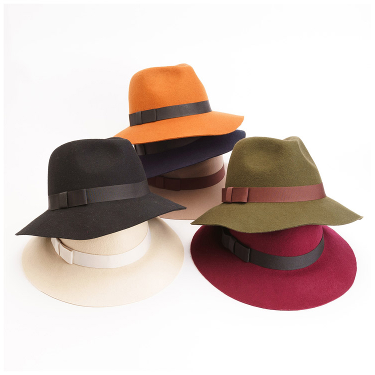 Custom Logo Wool Wide Brim Designer Women Fedora Hats With Bowknot