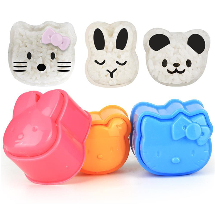 Plastic Cartoon Animal Sushi Rice Ball Press Molds 3 Pcs Set Kitchen Accessories Gadgets Kids Bento DIY Moulds Sushi Maker Tools