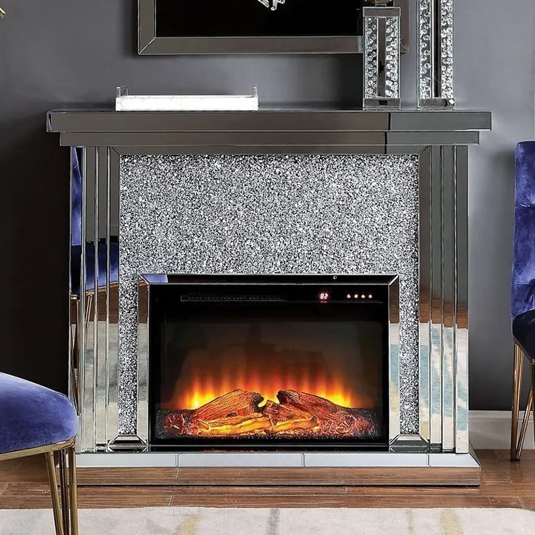 Coolbang Modern Mirrored Electric Crushed Crystal Fireplace