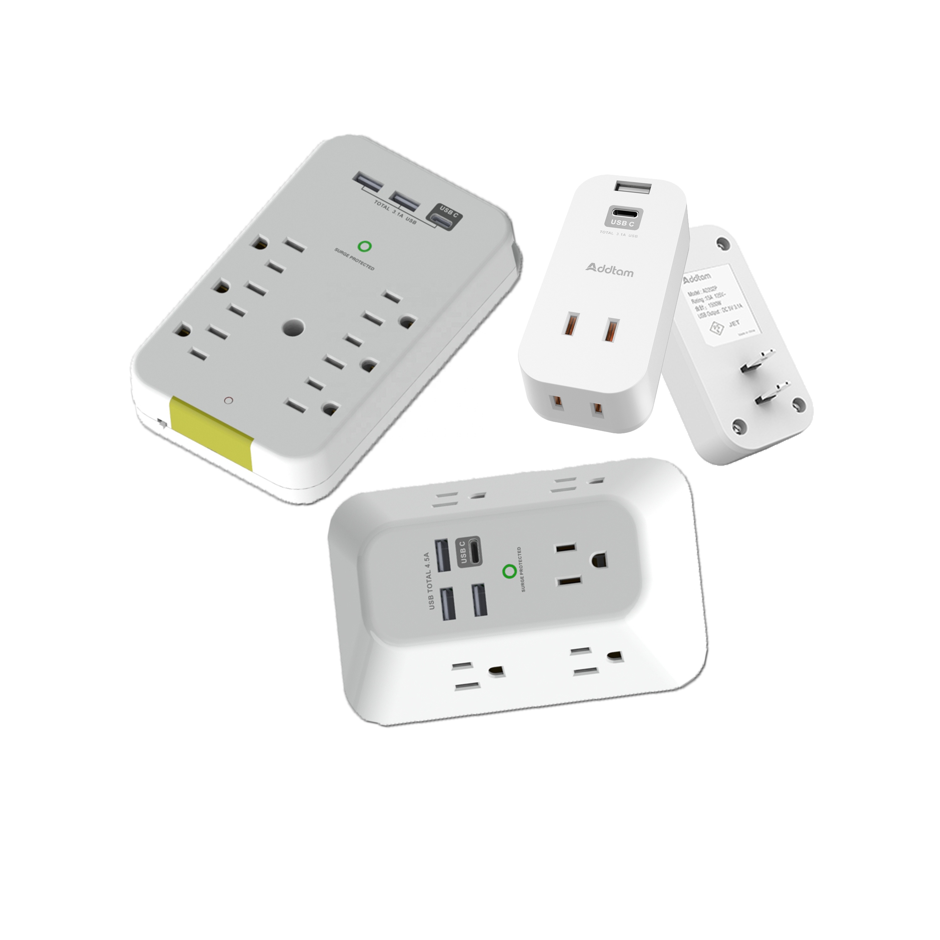 Electric Multi Plug Wall Outlet Expander 15 amp, 6-outlet surge protector with Removable Outlet Shelf and dual USB ports