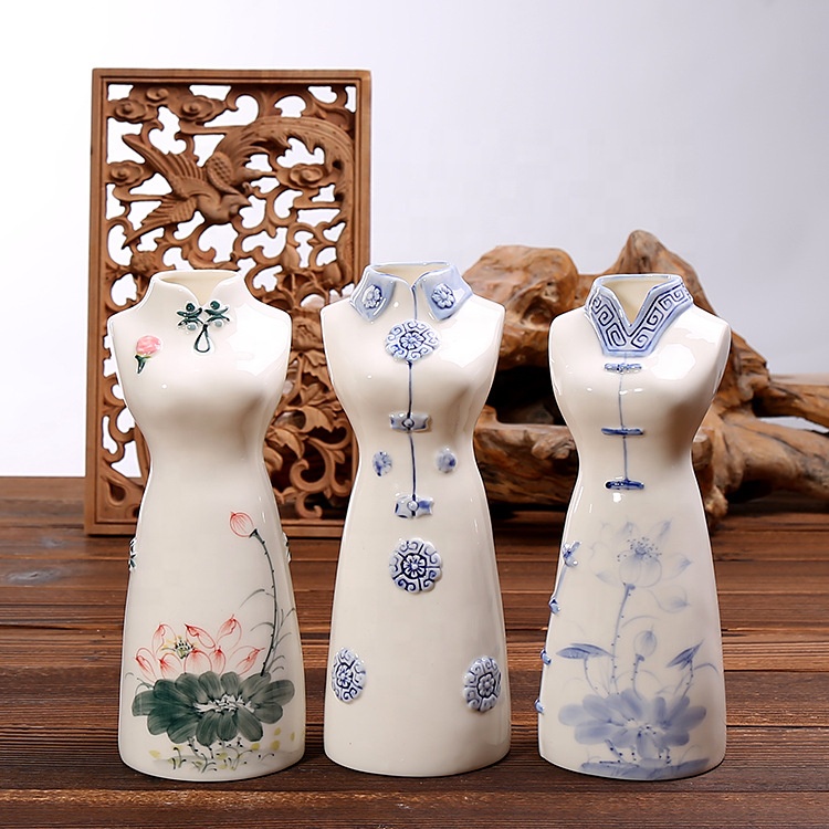Китайский стиль ручной росписью Тан костюм Cheongsam высокий белая фарфоровая ваза творческий украшения