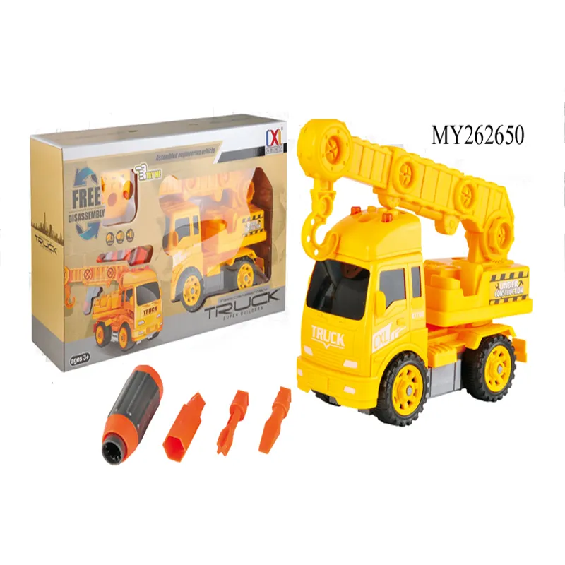 Hot selling 2 designs Educational Diy kids plastic pull back truck toys with light and music