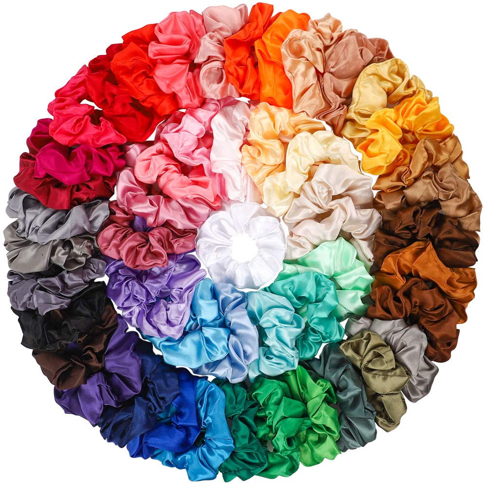 CLARMER Fashion Women Accessory Bulk Elastic Hair Ties Custom 50 Solid Satin Hair Bands Girls Wholesale Silk Hair Scrunchies