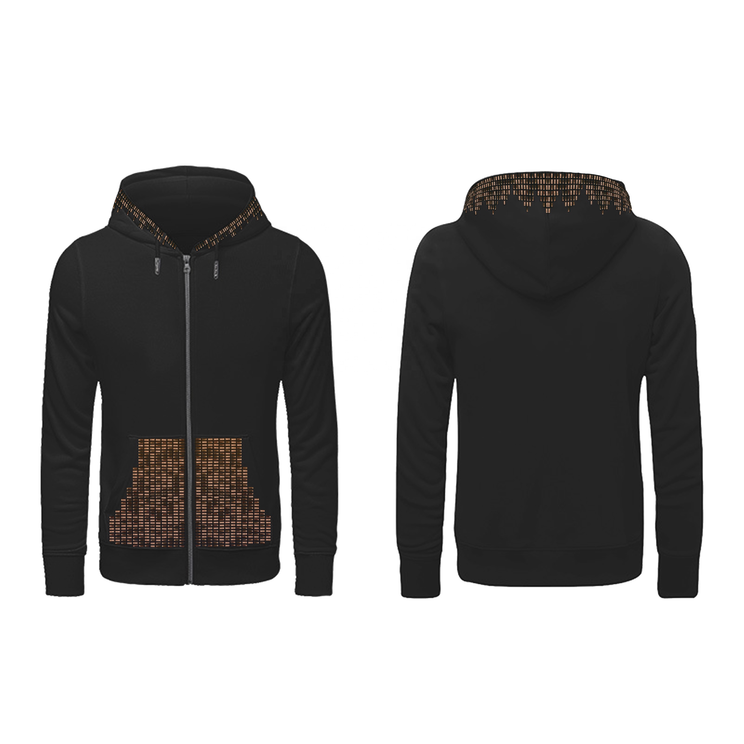 Low MOQ Hight Quality Oversized Designer Custom Zip Up Rhinestone Hoodie
