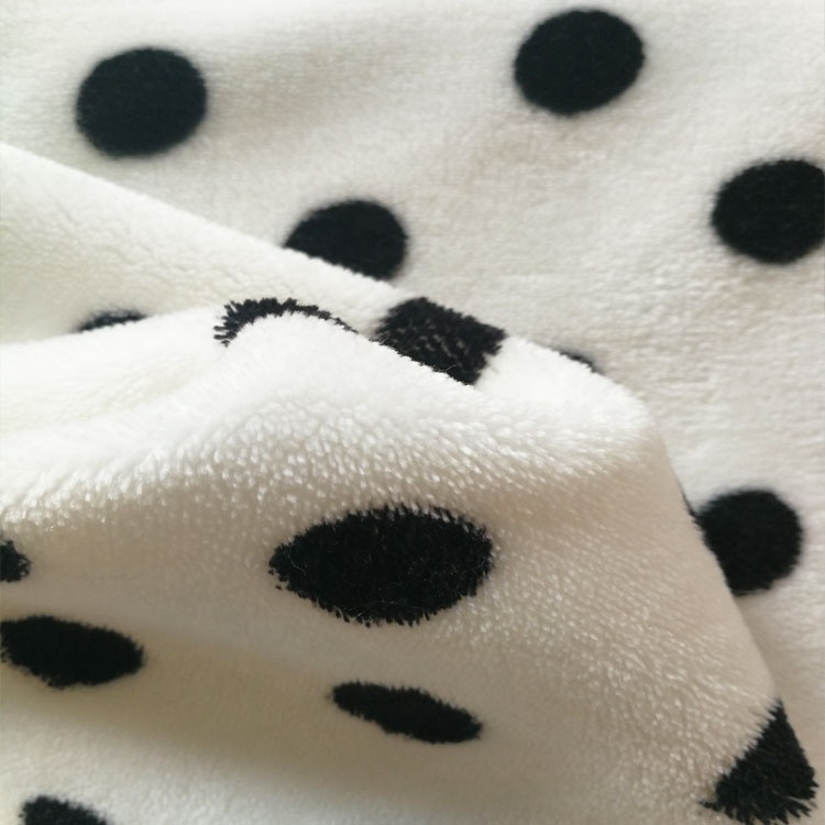 100% polyester coral fleece fabric for blanket black polka dot flannel fabric printed