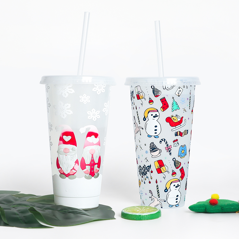 Christmas santa dome colour changing santa elf straw coffee drinking cold cup