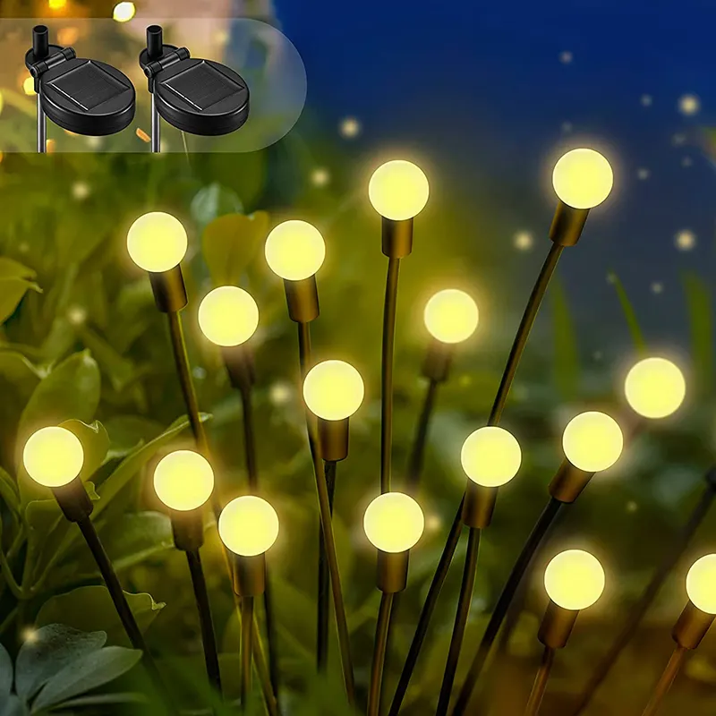 High Quality Outdoor Waterproof 2 Packs 6/8/10 LED Bulbs Solar Powered LED Starburst Swaying Light Firefly Garden Light
