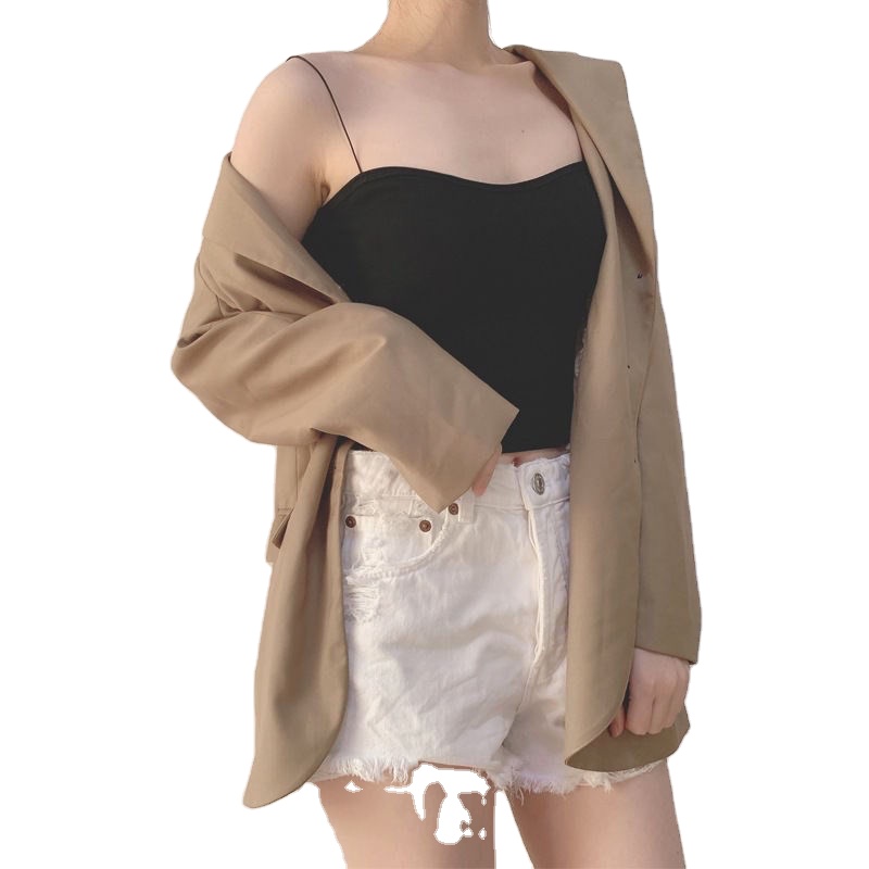 Women Ice Silk Breathable Spaghetti Strap Soft Solid Wireless Crop Top Chest Wrap