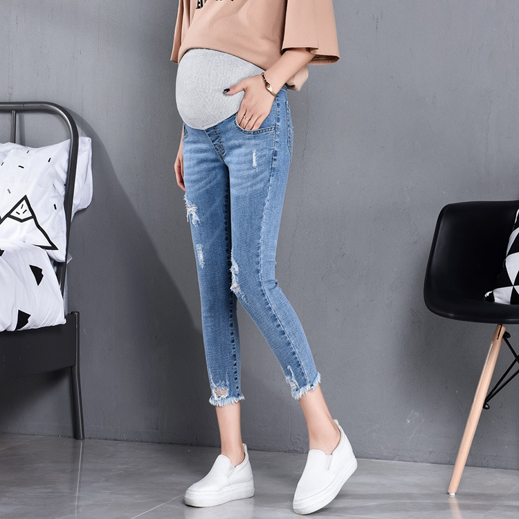 Cropped Thin Maternity Jeans Cotton Plus Size Casual Jeans Maternity Clothing