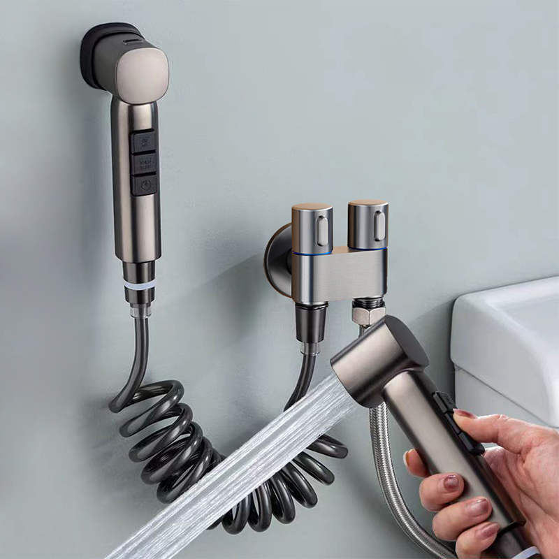 Factory sales bathroom bidet toilet sprayer shattaf shower black hand sprayer Bathroom accessories spray gun with two outlet