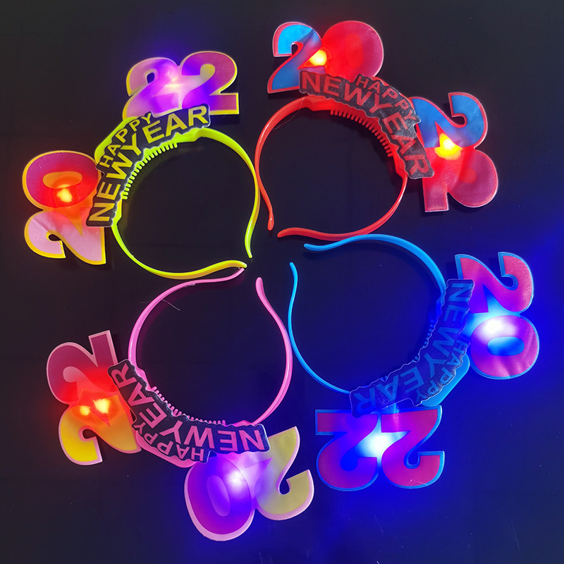 2022 Light Up Hairband Happy New Year Optical Fiber LED Flashing Headband With Crown Party Costume