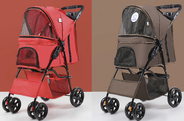 Great Quality collapsible pets cart Small Animals Carrier Pet Stroller Travel 3 Wheel Outdoor Dog Cat Strolling Cart Strolley