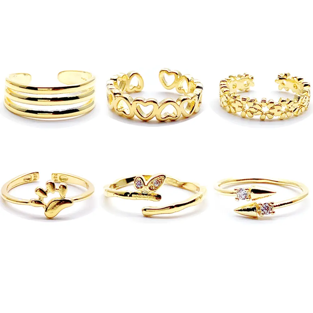 European and American cross border gold-plated gemstone tail ring foot ring joints ring seaside toe 6-Piece female foot Jewelry