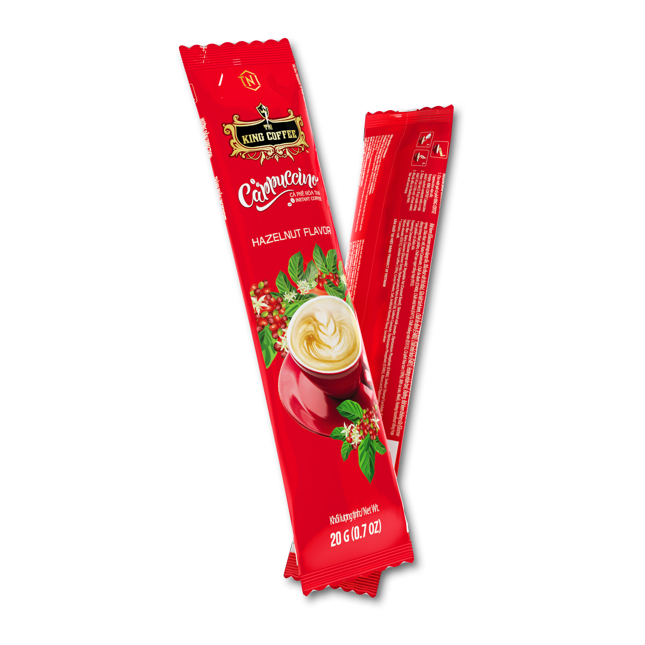 Кофе быстрого приготовления капучино с ароматом лесного ореха KING COFFEE с 12 палочками/коробкой от вьетнамского бренда Coffee