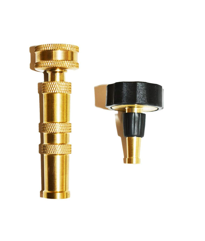 Garden Hose Nozzle High Pressure Solid Brass Heavy Duty 1 Adjustable Twist and 1 Jet Sweeper Nozzle