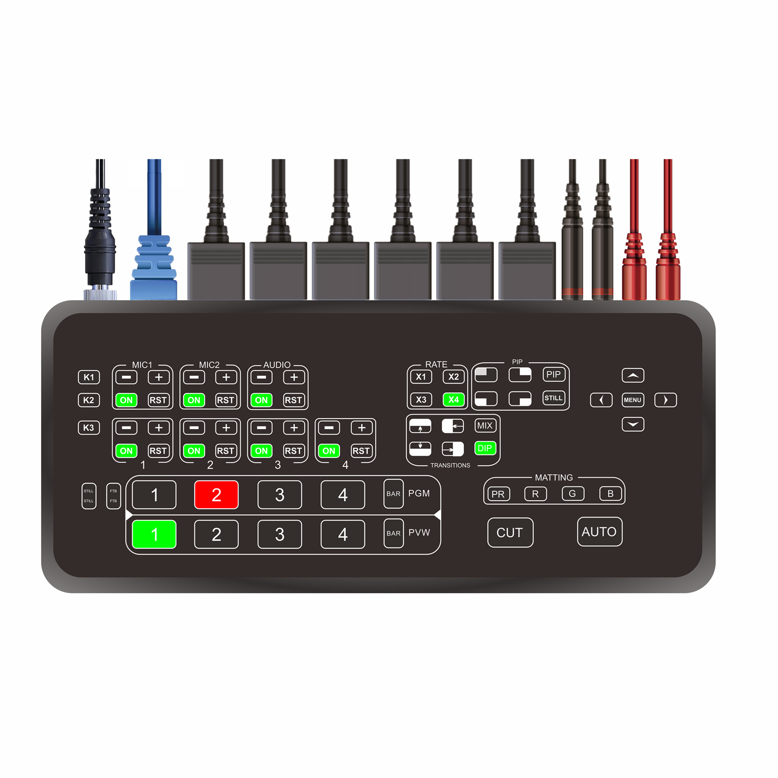 4-канальный переключатель управления потоковым видео HDMI HD 1080p для вещания прямой трансляции с поддержкой 2 входов микрофона