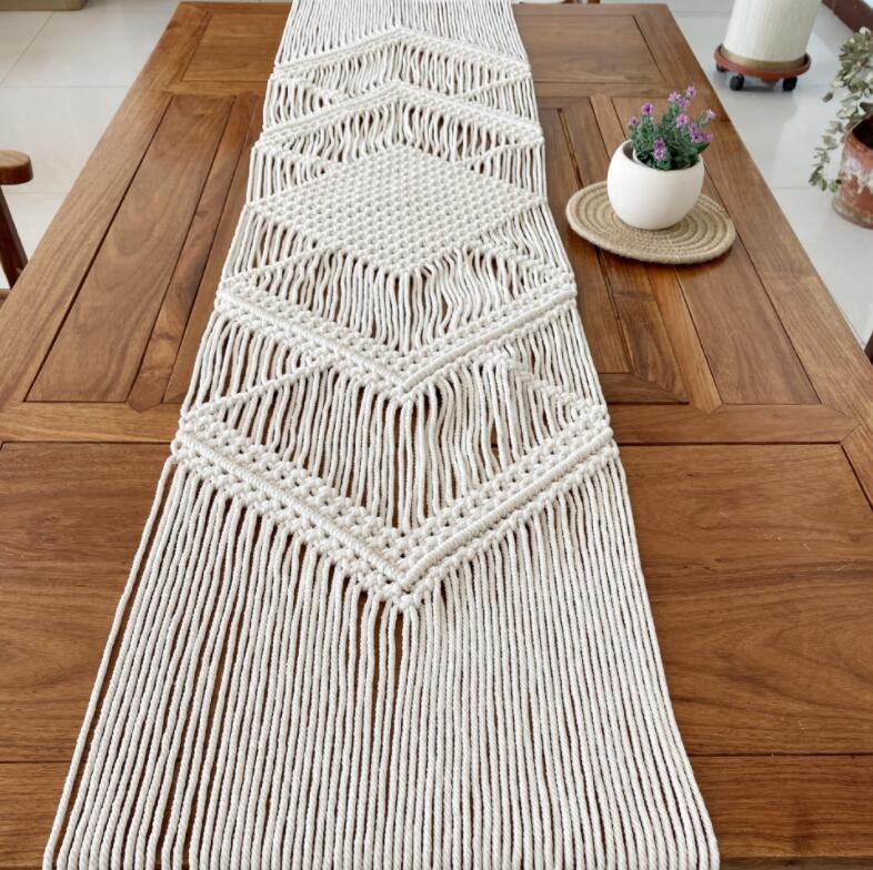Bohemia Handwoven Table Runner with Tassels for wedding party hotel lobby living room bed room Coffee Table Decor