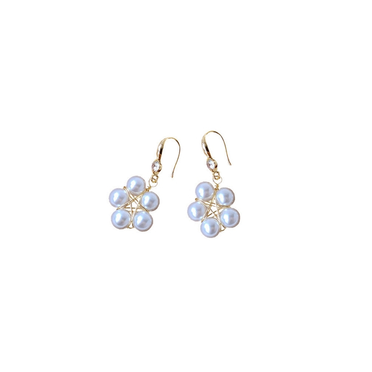 Hot New Products Women's Zircon Pearl 14k Gold Hook Personalized Hand-Knitted Earrings