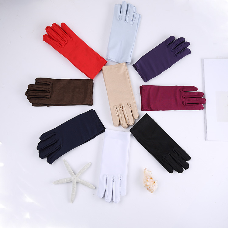 Hot Sale Tulle Wedding Gloves White Short Satin Opera Gloves Bridal Evening Party Prom Costume Glove Black Purple