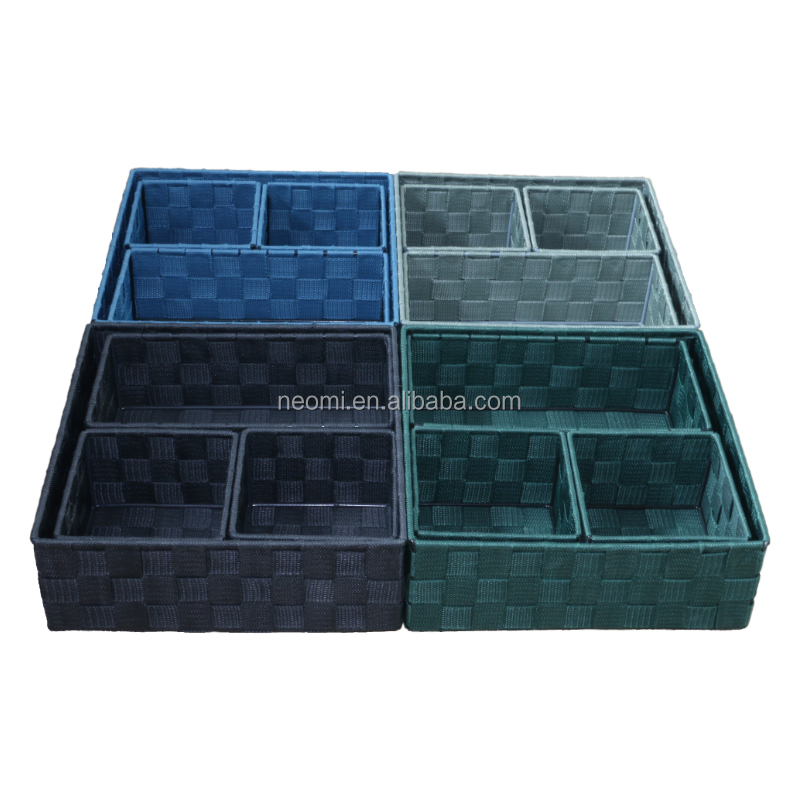 Rectangular Solid Durable Set of 4 Nylon Woven Storage Basket Firm Hard with Different Colors