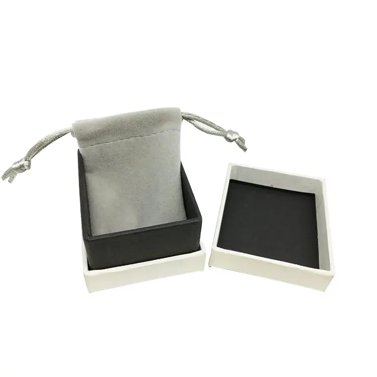 Custom Logo Suede Velvet Drawstring Pouch Bag Jewelry Packaging With Lid And Bottom Personalized Paper Box Package