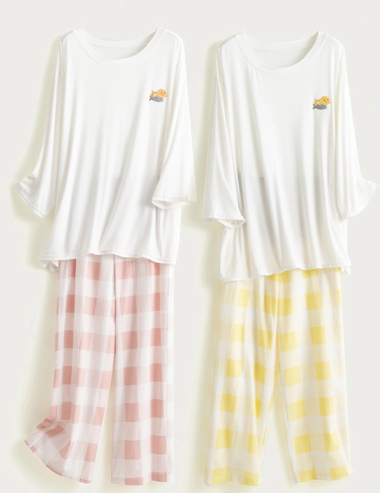 Luxe home 2195PP Pajamas Set White Pajama Set - Sustainable Loose Linen Or Cotton Long Sleeve Crew