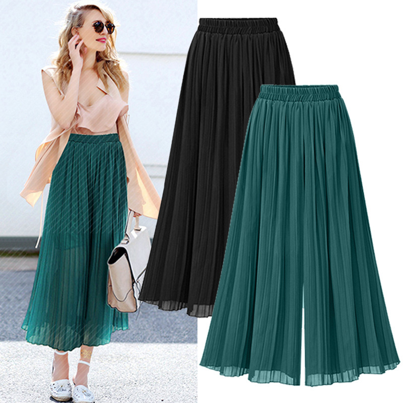 Fashion High Waist Loose Pleated Chiffon Wide-Leg Pants Spring New Women's Large Size Lightweight Breathable Flared Trousers