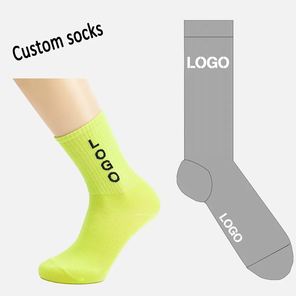Cheap women customized socks oem make your logo knit cotton designer logo women's crew socks wholesale